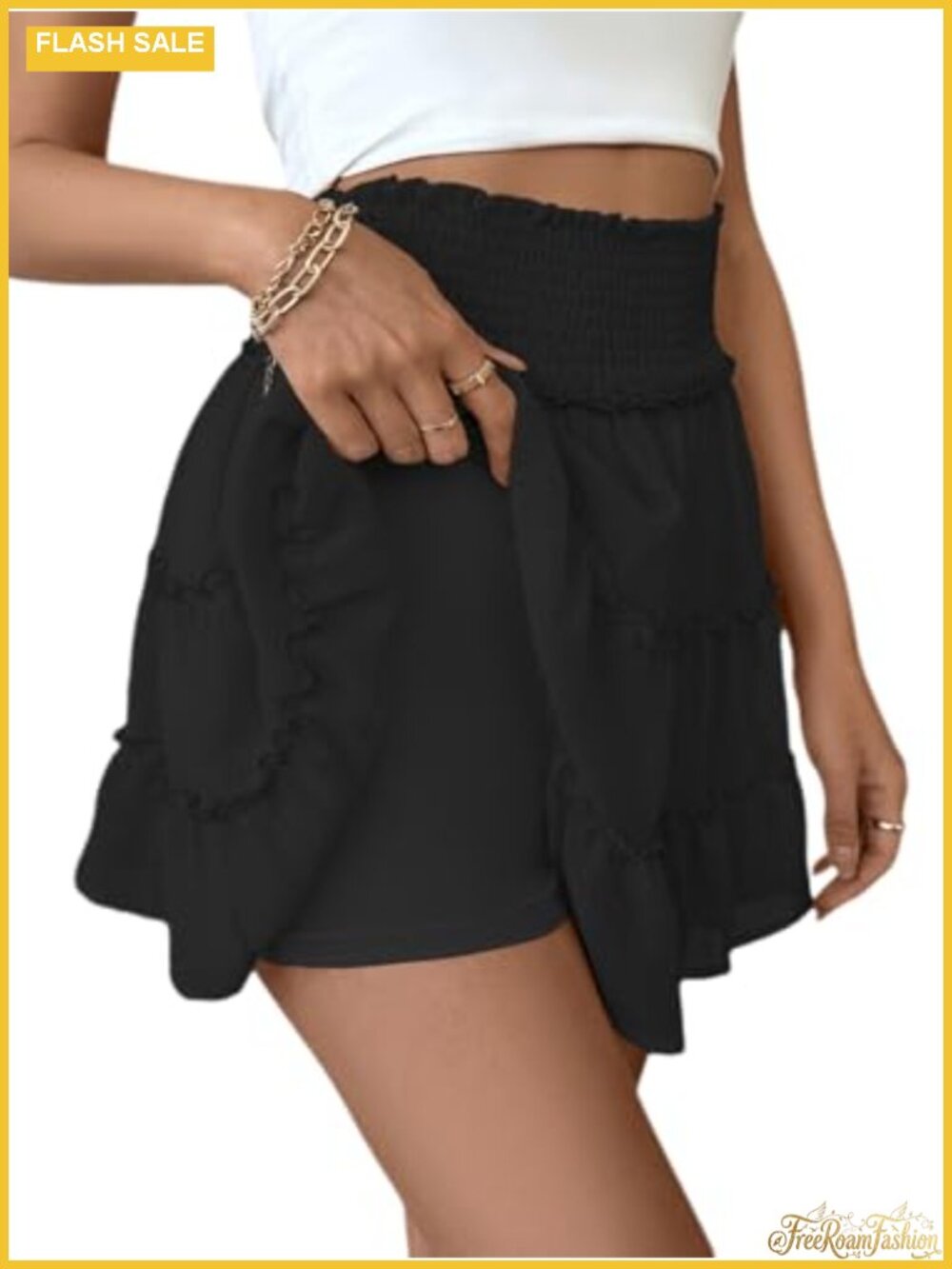 Women's High Waist Ruffle Tiered Mini Skirt Built-in Shorts